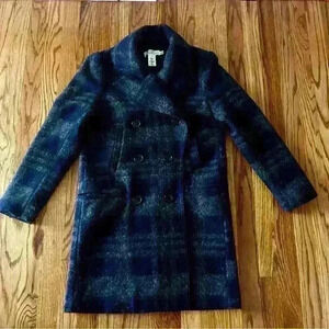 H&M (LOGG) Level of Grades Goods - Double Breasted Plaid Mid Length Coat. Size 4
